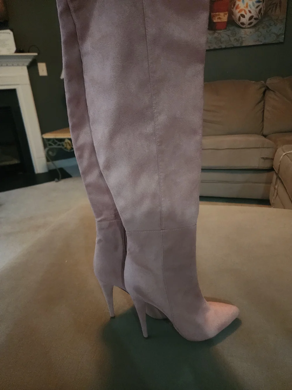 Women’s Over-The-Knee Suede Stiletto Boots in Blush Pink